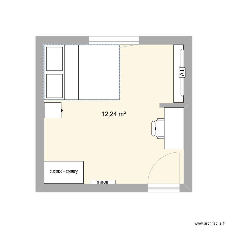 chambre. Plan de 1 pièce et 12 m2