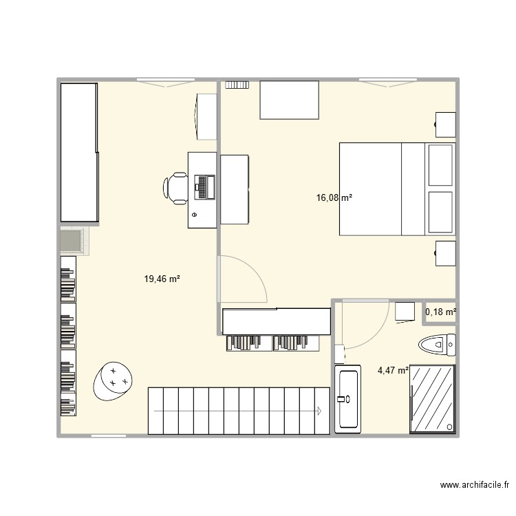 Premier étage. Plan de 4 pièces et 40 m2