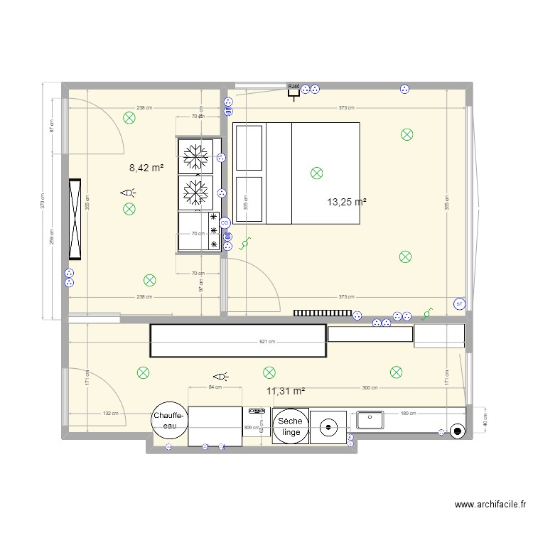 Travaux garage. Plan de 3 pièces et 33 m2