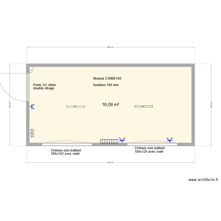 Plan module C30 BE 100/  600x300 Mcbride. Plan de 1 pièce et 16 m2