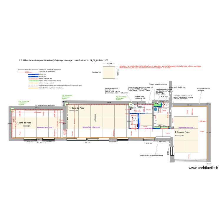 2.6.5-Rez de Jardin (apres démolition ) Calpinage carrelage 24_06_08 ArchiFacile.-2. Plan de 1 pièce et 15 m2