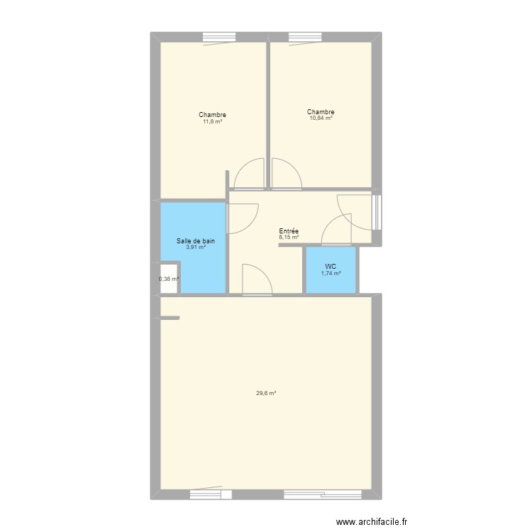 B304-Plan2. Plan de 7 pièces et 66 m2