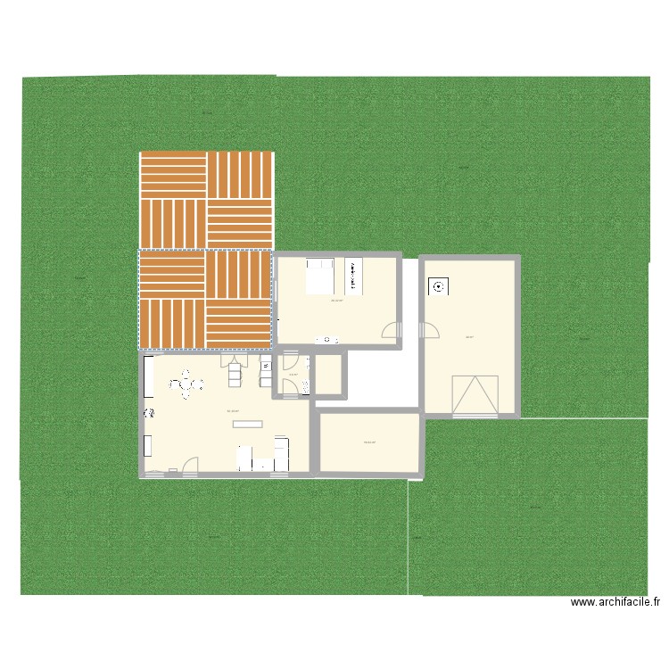 rdc salon/cuisine/sdb/chambre/garage. Plan de 5 pièces et 147 m2