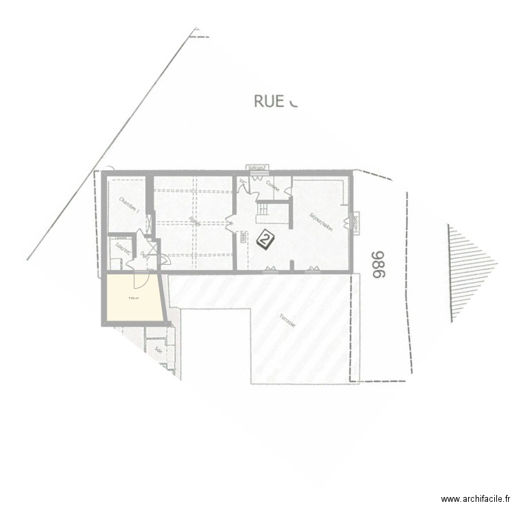 plan 1er  avec fond. Plan de 1 pièce et 8 m2