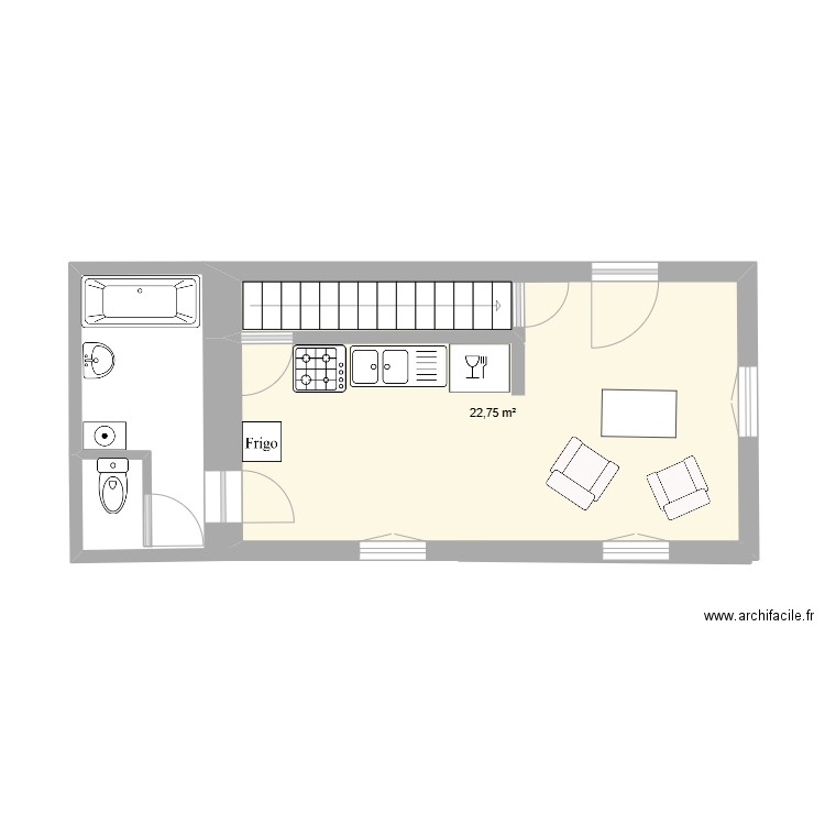 MAISON. Plan de 1 pièce et 23 m2