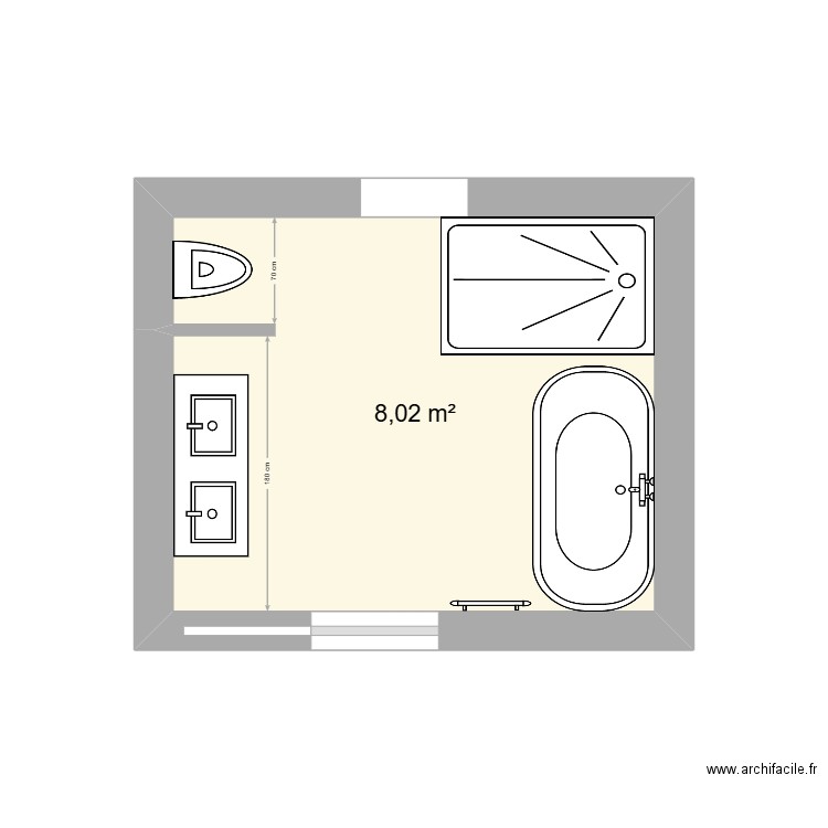 R+1 / SDB. Plan de 1 pièce et 8 m2