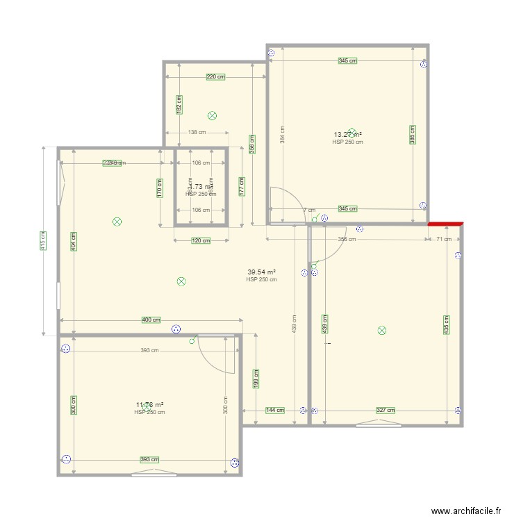 P&B Etage1. Plan de 1 pièce et 2 m2