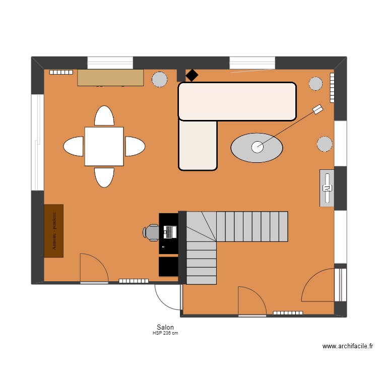 Salon titi77166 bis. Plan de 1 pièce et 48 m2