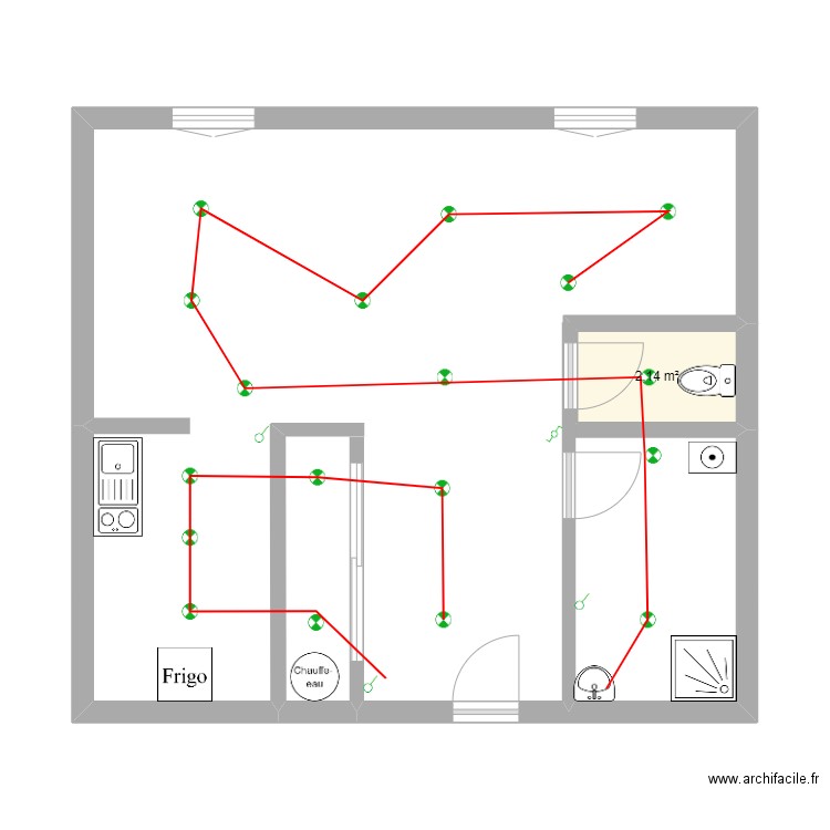 elec. Plan de 1 pièce et 2 m2