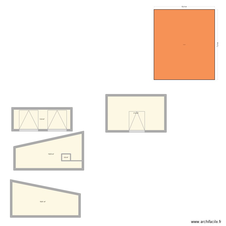 plan. Plan de 5 pièces et 74 m2