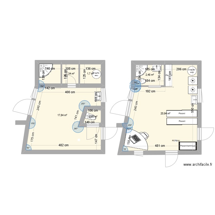 Extension. Plan de 6 pièces et 45 m2