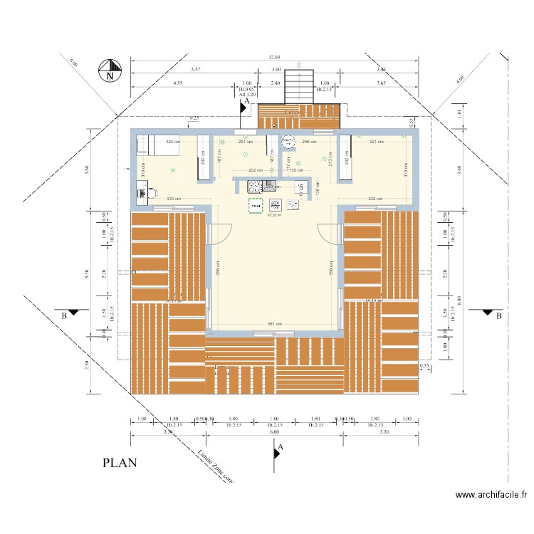 Bailly. Plan de 1 pièce et 67 m2