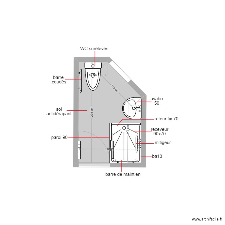 SUOS POM. Plan de 1 pièce et 3 m2