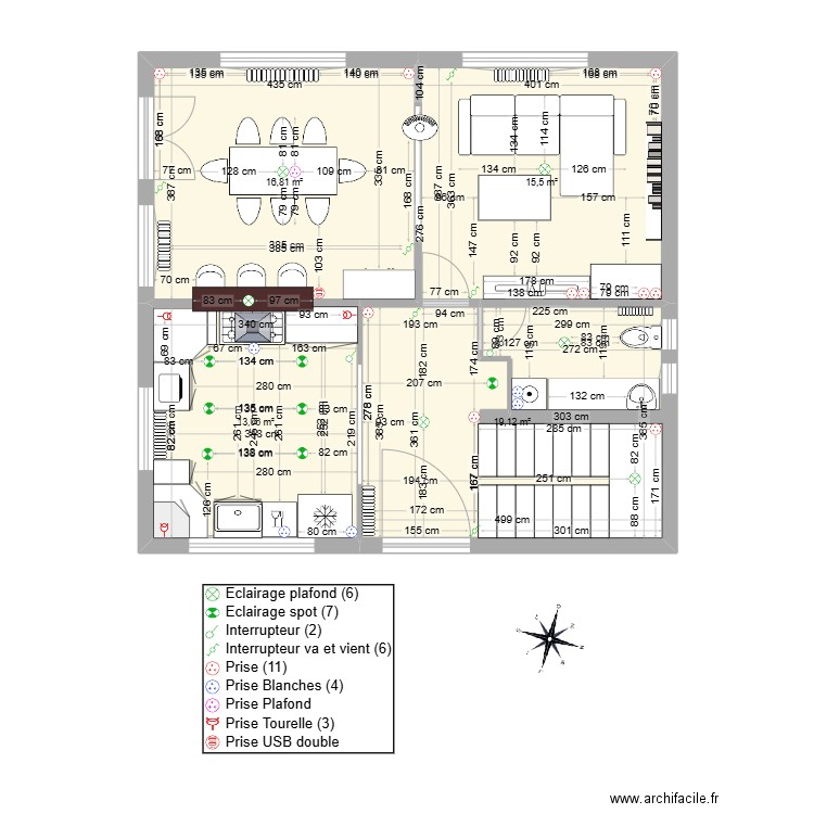 THEO ET WENDY RDC version 2. Plan de 4 pièces et 64 m2