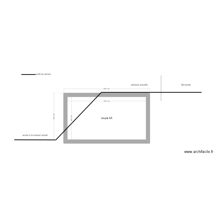 coupe AA. Plan de 1 pièce et 17 m2