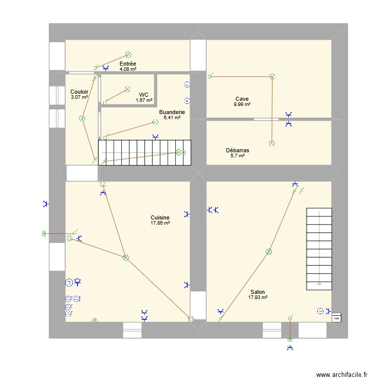 MAGNIN_RDC. Plan de 8 pièces et 67 m2