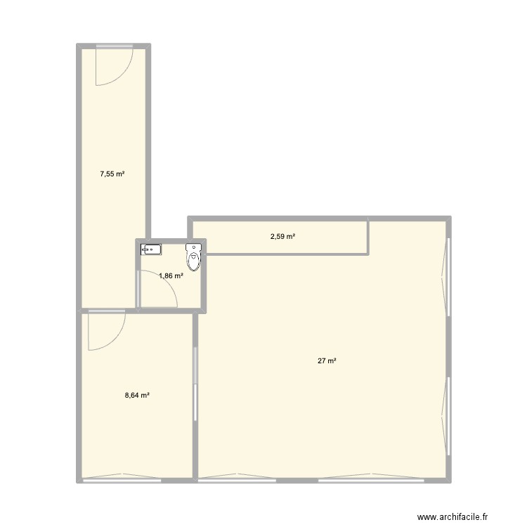 Cabinet Ju. Plan de 5 pièces et 48 m2