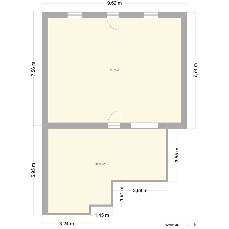 Plan existant. Plan de 2 pièces et 98 m2