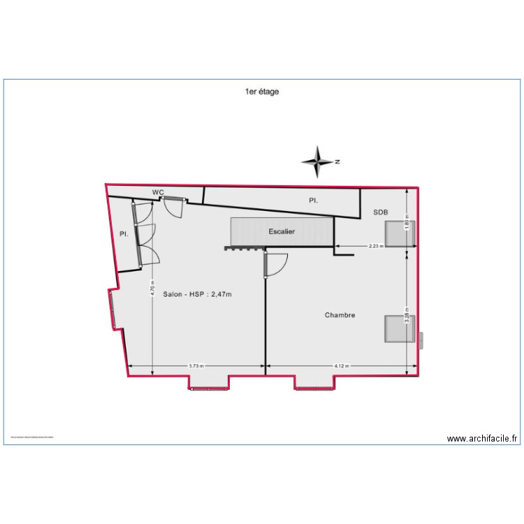 CH 1er pignon V. Plan de 1 pièce et 1 m2