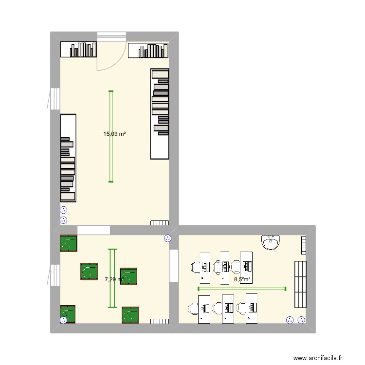 Bibliothèque, travail de Lina.. Plan de 3 pièces et 31 m2