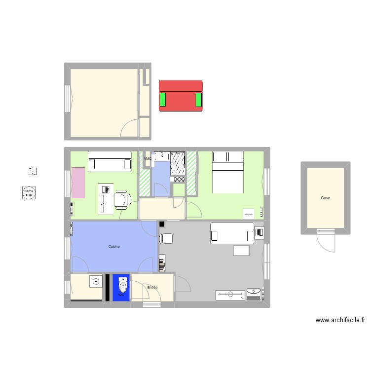 appt actuel avec meuble. Plan de 21 pièces et 70 m2