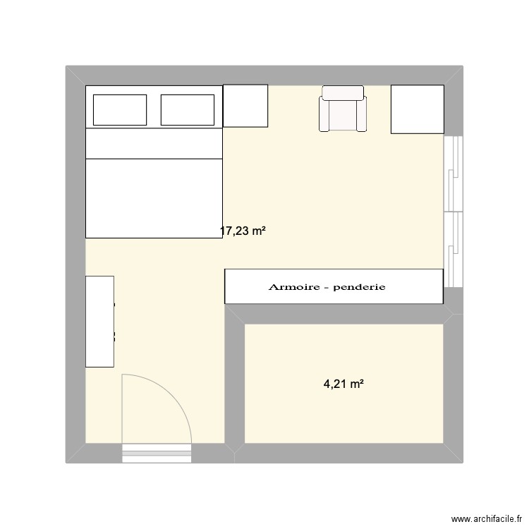 Chambre Zayn. Plan de 2 pièces et 21 m2