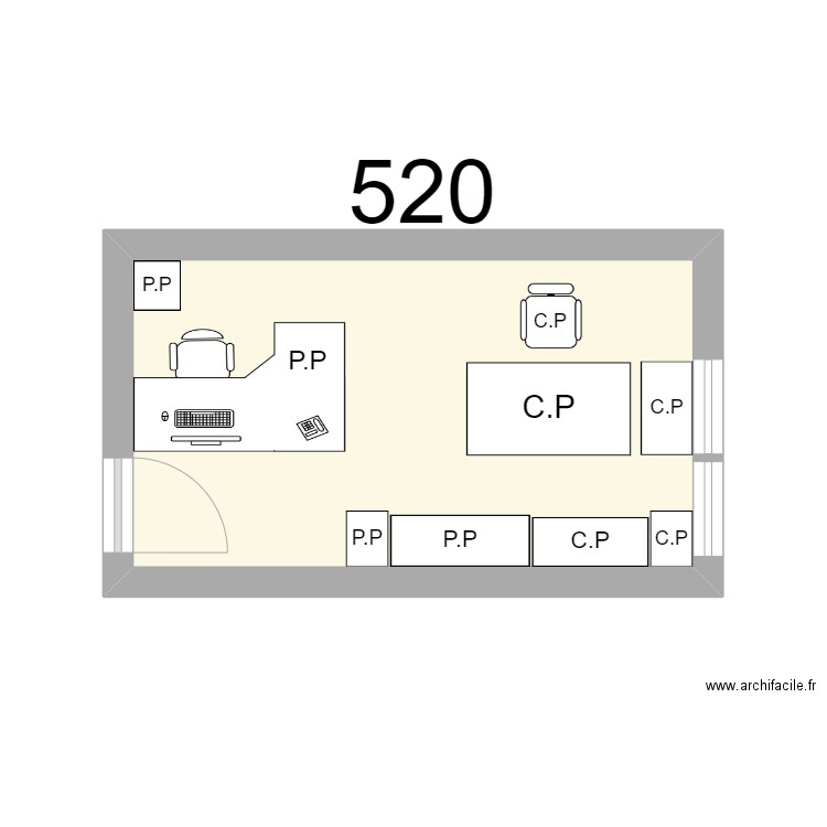 Bureau R 520 C.PELLUCHON - P.POIRIER. Plan de 1 pièce et 12 m2