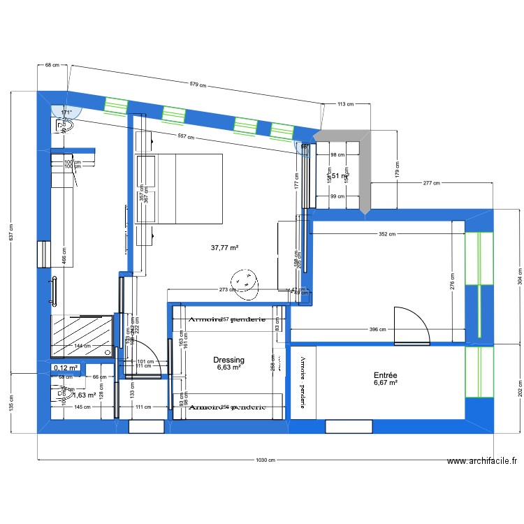 RDC Version 2. Plan de 6 pièces et 54 m2