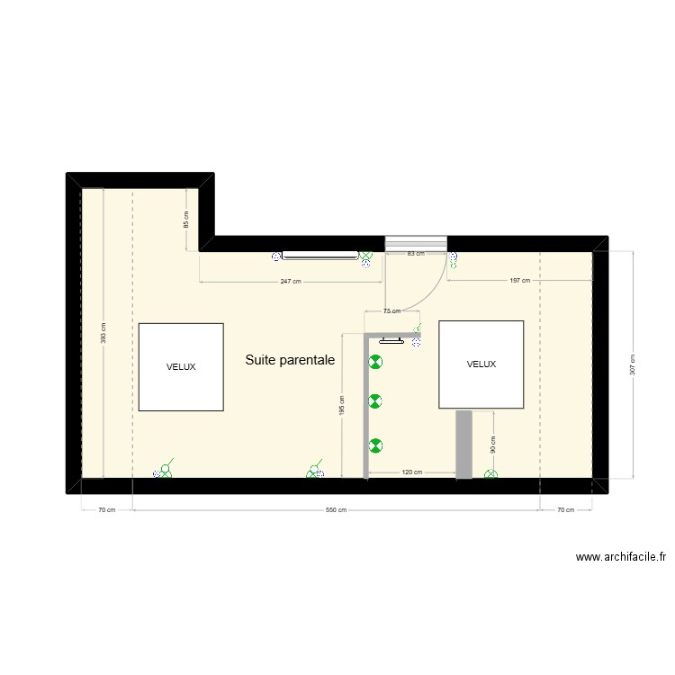 suite parentale plan. Plan de 1 pièce et 23 m2