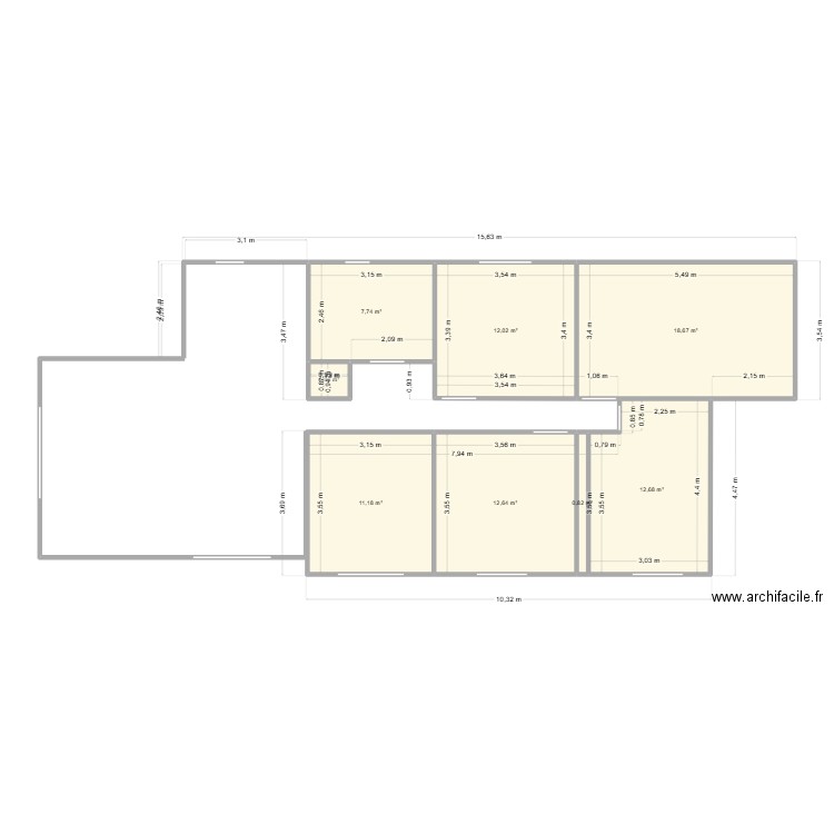 maison 1. Plan de 8 pièces et 77 m2