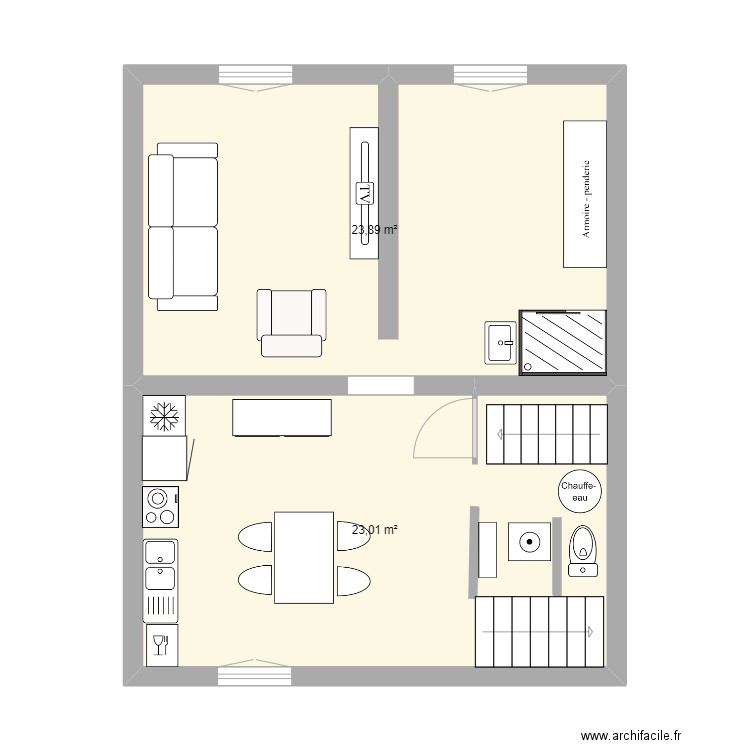 1er etage Tulette. Plan de 2 pièces et 47 m2