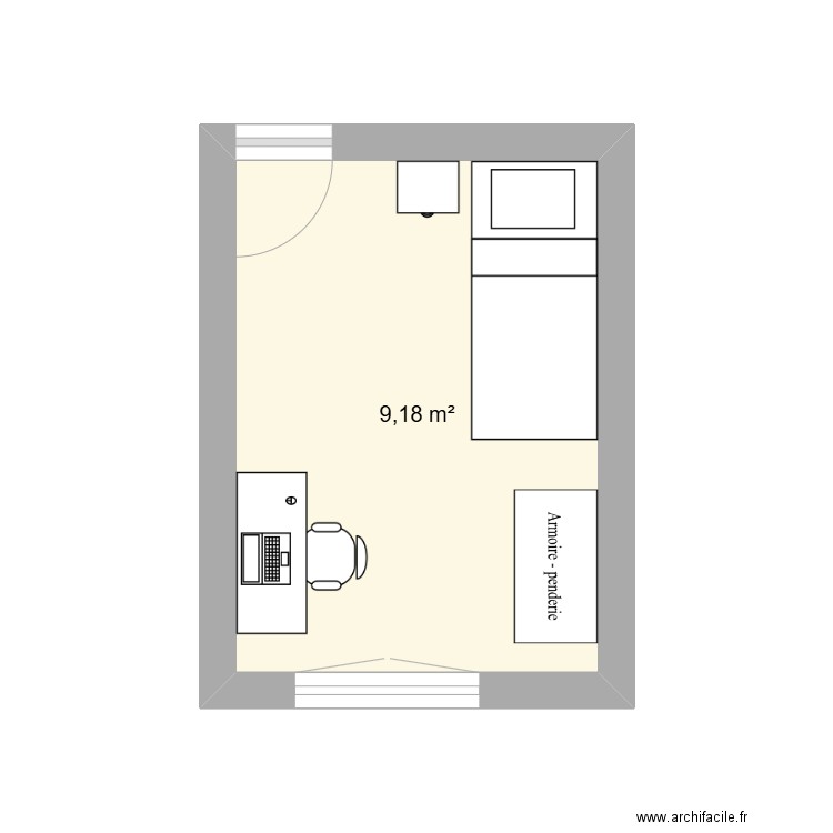 Chambre Manoé. Plan de 1 pièce et 9 m2