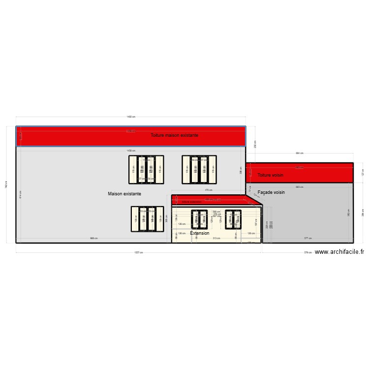 coupe portail vue Louis Debrons. Plan de 33 pièces et 158 m2