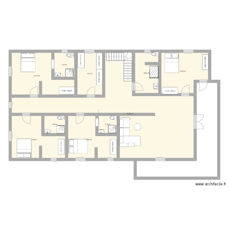 futur Maison Mayotte étage. Plan de 10 pièces et 170 m2