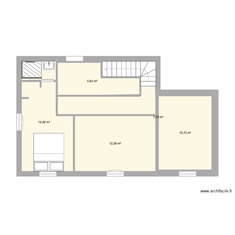 Etage maison ch de st dio. Plan de 5 pièces et 61 m2