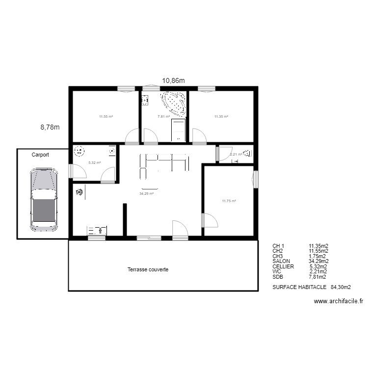 Plan 1 CLO 3. Plan de 7 pièces et 84 m2