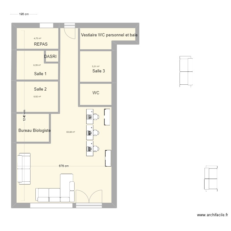 Saint Martin vide 88 V2. Plan de 5 pièces et 87 m2