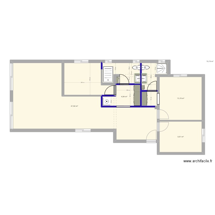 Hezi - modifications et cotations. Plan de 5 pièces et 96 m2