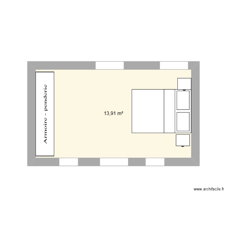 chambre. Plan de 1 pièce et 14 m2