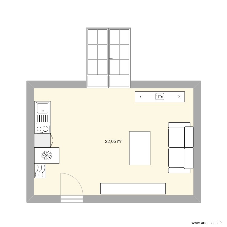 salon. Plan de 1 pièce et 22 m2