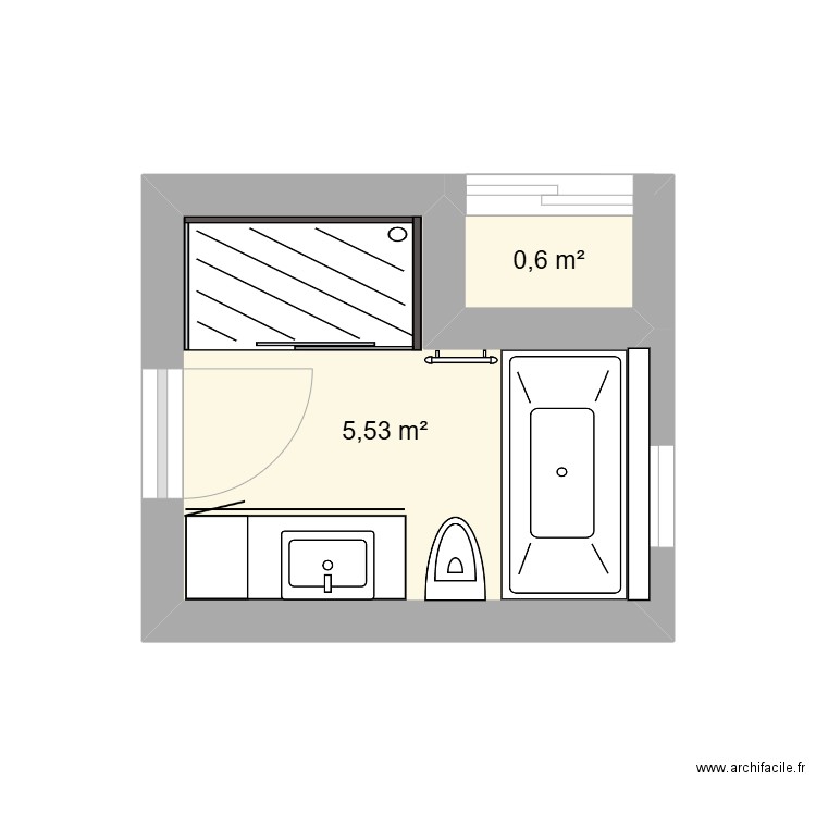 Salle de bain 2. Plan de 2 pièces et 6 m2