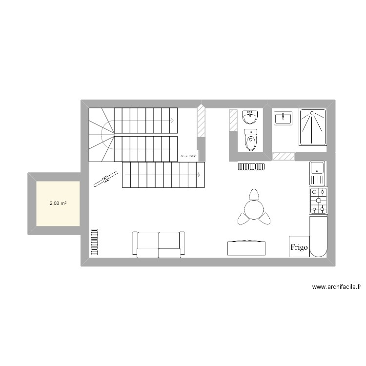 artistes 3ième bis . Plan de 1 pièce et 2 m2