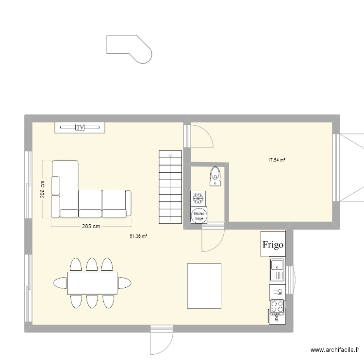 Maison. Plan de 2 pièces et 69 m2