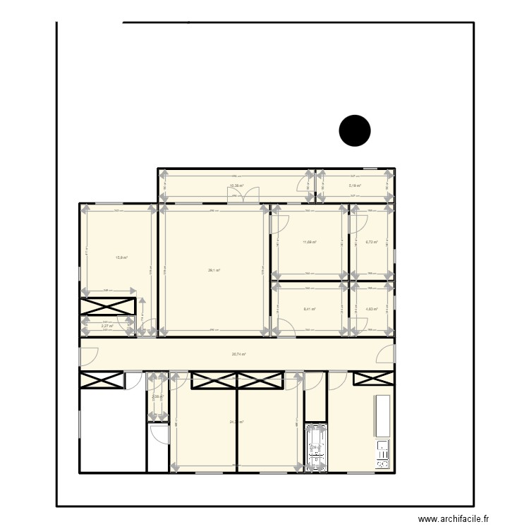 Djigbohounhoue. Plan de 27 pièces et 164 m2