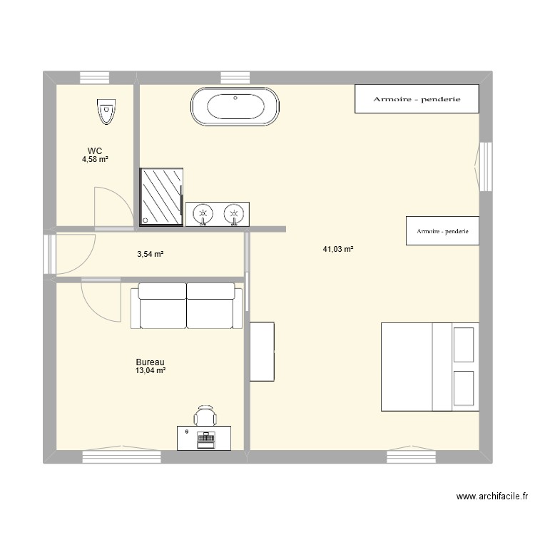 Chambre parentale. Plan de 4 pièces et 62 m2