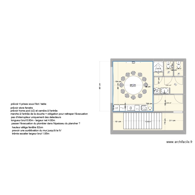 plan cuisine et wc MVO - v17. Plan de 7 pièces et 43 m2