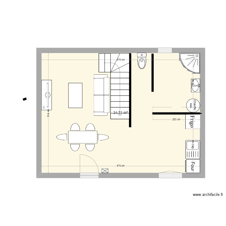 lal rdc4. Plan de 1 pièce et 35 m2