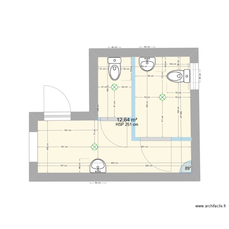 WC CSCM. Plan de 1 pièce et 13 m2