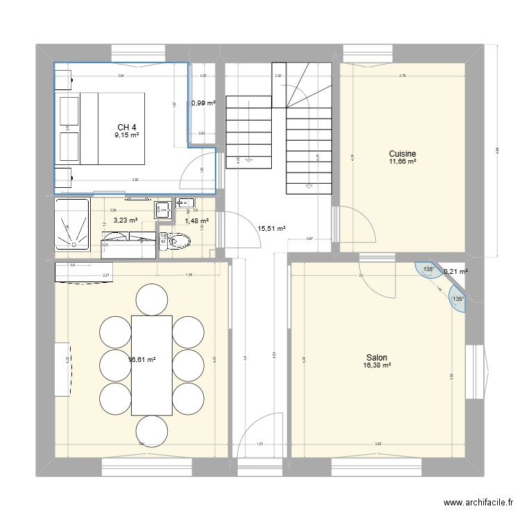 RENO 4 RDC. Plan de 9 pièces et 75 m2