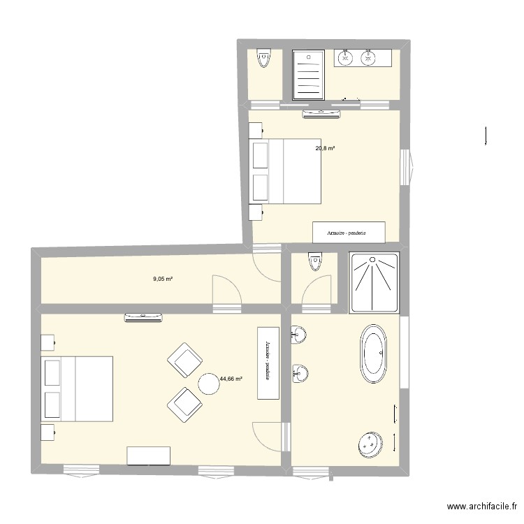 didier 1er. Plan de 3 pièces et 75 m2